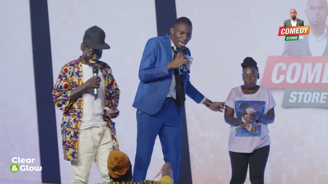 Performers on the Comedy Store Uganda stage in an August 2022 official-channel video thumbnail.